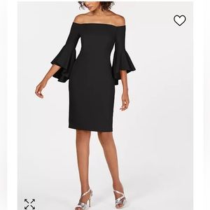Black Calvin Klein off the shoulder bell sleeve dress
